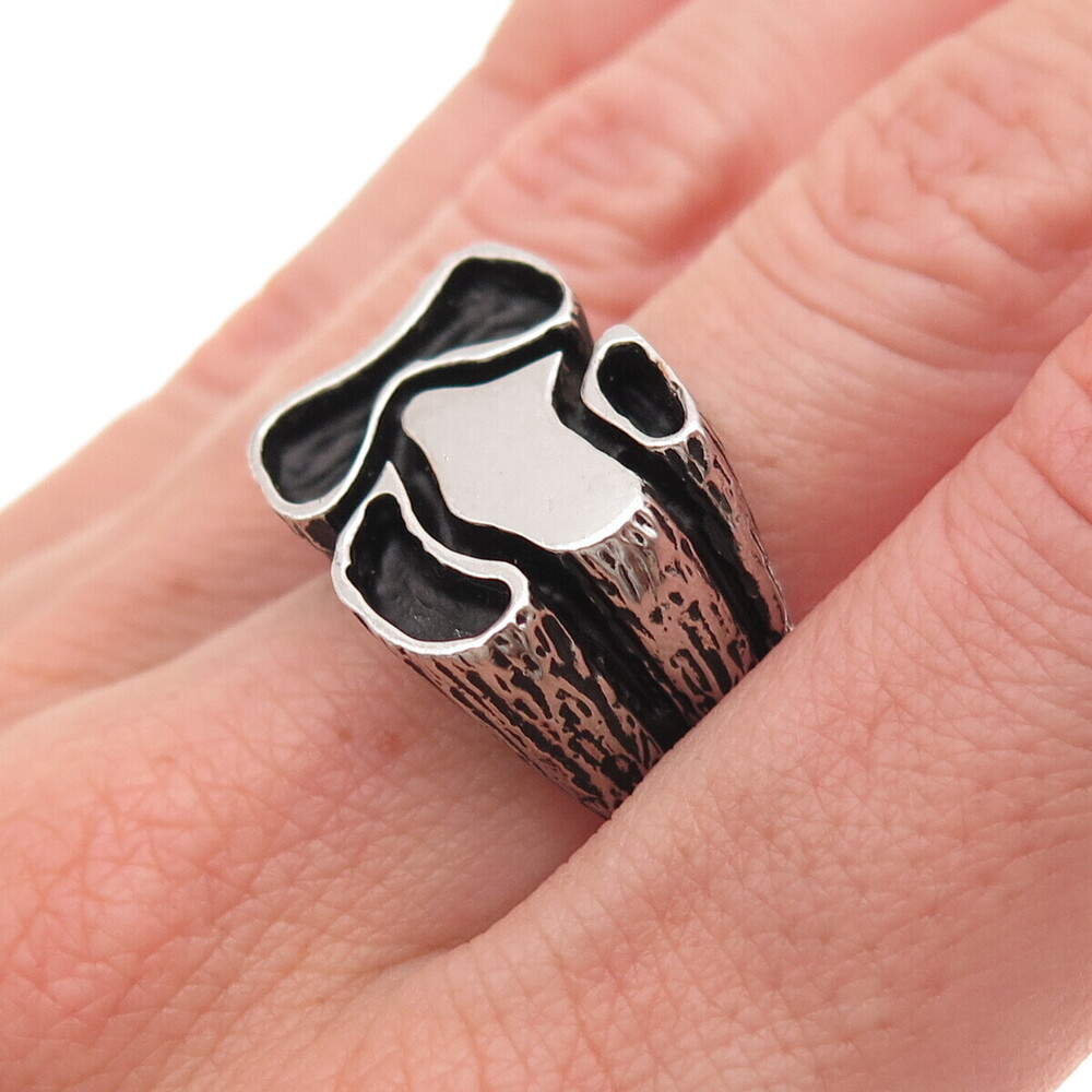 925 Sterling Silver Vintage Modernist Oxidized Ring Size 9.75 - Picture 2 of 8